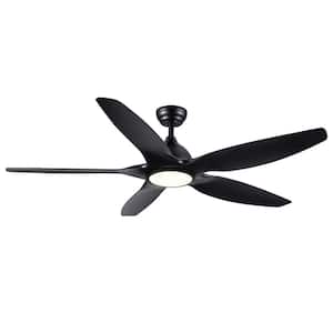 60 in. Integrated LED Indoor Black Ceiling Fan Lighting with 5 ABS Blades