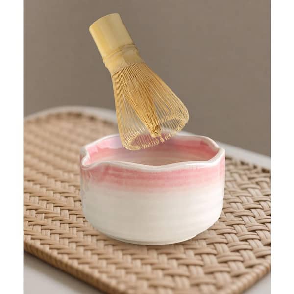 Ceramic Matcha Tea Set 7-Piece Kit with Bamboo Whisk Scoop Sifter Bowl Holder Spoon Rest Japanese Ceremony Gift, Pink