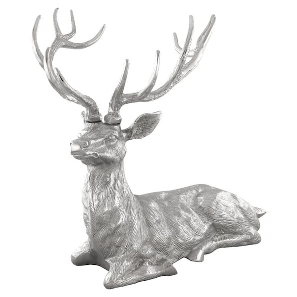 Costway Silver Sitting Reindeer Statue Christmas Decor Statue Aluminum 17.5 in. x 15 in. x 17.5 in.