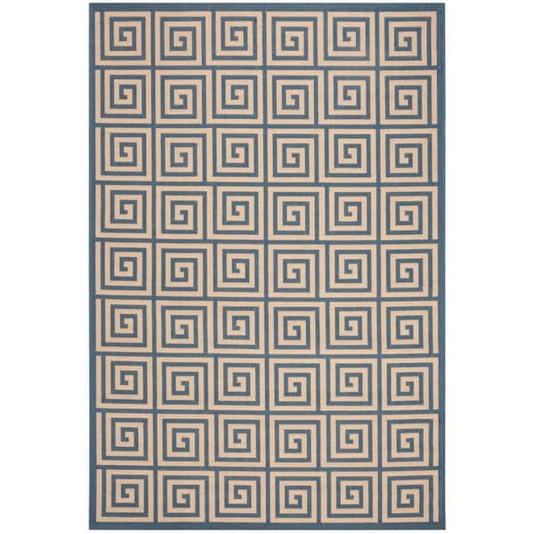 SAFAVIEH Beach House Cream/Blue Doormat 2 ft. x 4 ft. Fretwork Indoor/Outdoor Area Rug