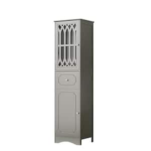 16.5 in. W x 14.2 in. D x 63.8 in. H Gray MDF Board Freestanding Linen Cabinet with Drawer and Doors