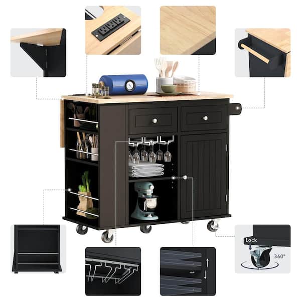 kitchen Island Cart with Spice Rac Towel Rack Drawer Rubber