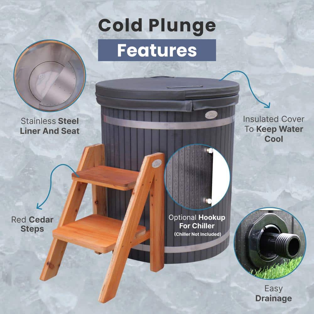 Charcoal and Cedar Oval Ice Bath Tub with Steps