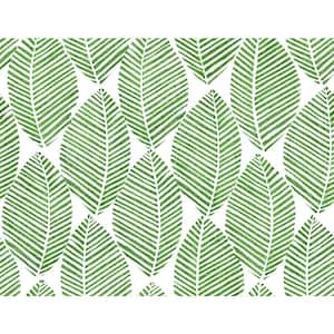 Spot Leaves Green and White Vinyl Peel and Stick Wallpaper Roll (Cover 40.50 sq. ft.)