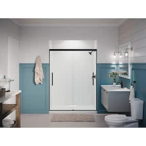 Pleat 55-60 in. x 79 in. Frameless Sliding Shower Door in Matte Black with Crystal Clear Glass