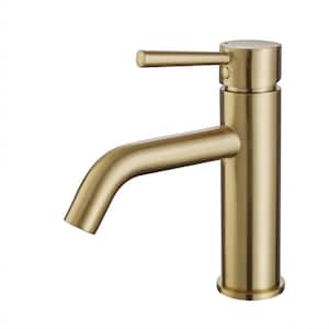Single-Handle Single-Hole Bathroom Sink Faucet Brass Modern Basin Vanity Taps in Brushed Gold