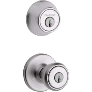 Tylo Satin Chrome Entry Door Knob and Single-Cylinder Combo Pack