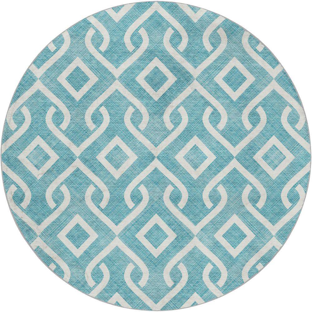 Dream Shag Premium Machine Washable Abstract ADS621 Teal 8 ft. x 8 ft. Round Rug price history on PriceWatchPro