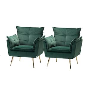 Mδ nico Contemporary and Classic Green Comfy Accent Arm Chair with Metal (Set of 2)