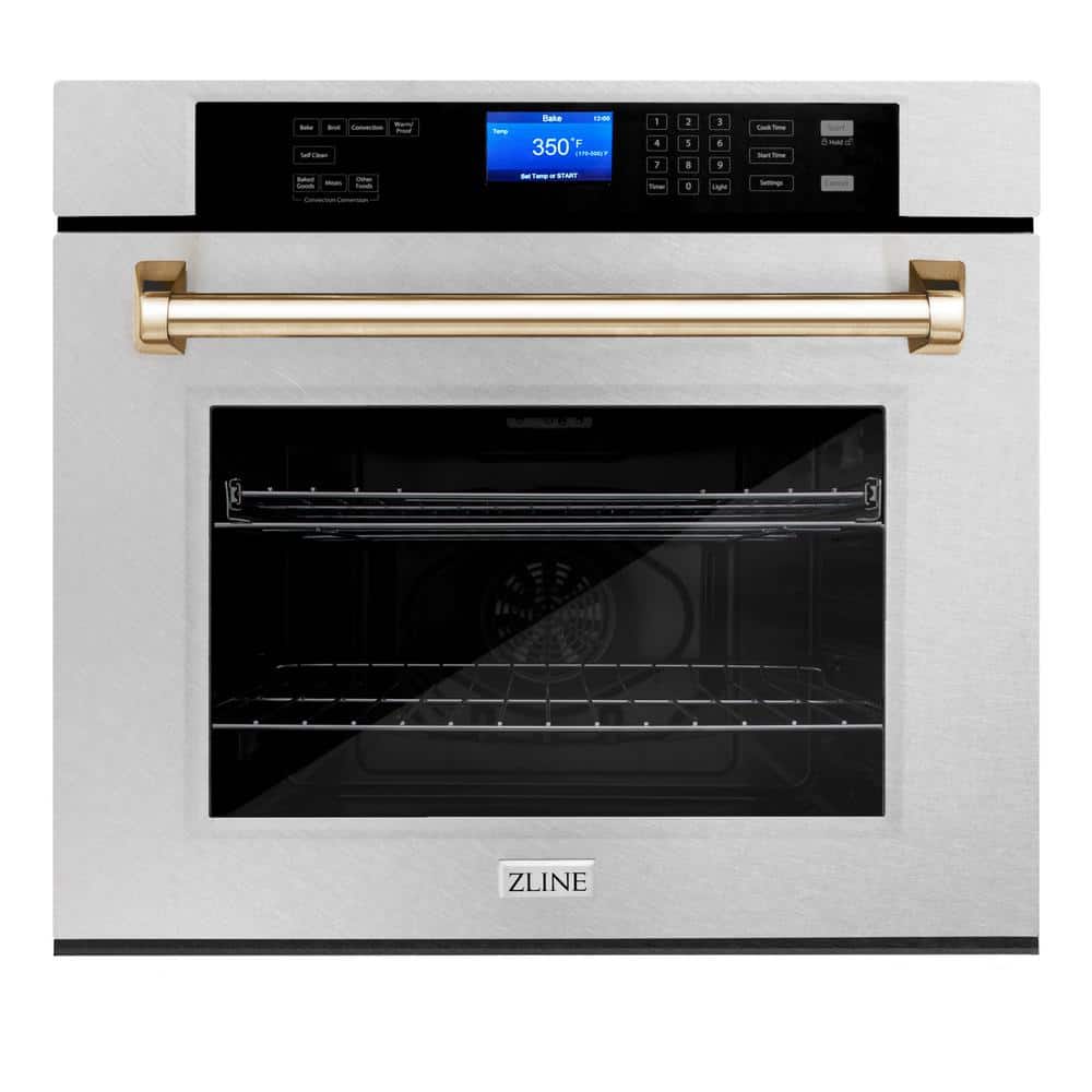 ZLINE Kitchen and Bath Autograph Edition 30 in. Single Electric Wall Oven with Polished Gold Handle in Fingerprint Resistant Stainless Steel, DuraSnow Stainless Steel & Polished Gold