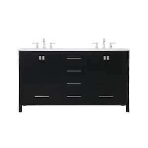 Simply Living 60 in. W x 22 in. D x 34 in. H Bath Vanity in Black with Calacatta White Engineered Marble Top
