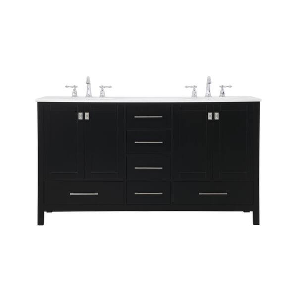 Unbranded Simply Living 60 in. W x 22 in. D x 34 in. H Bath Vanity in Black with Calacatta White Engineered Marble Top