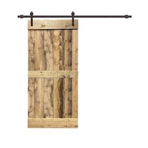 Mid-Bar Series 36 in. x 84 in. Solid Weather Oak Stained Pine Wood Interior Sliding Barn Door with Hardware Kit
