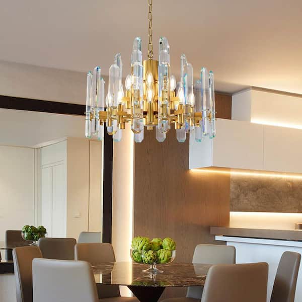 YUYI 24in. 12-Light Gold Luxury Crystal Chandelier, Modern Round