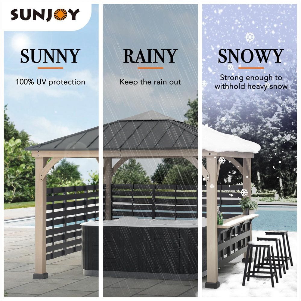 Cameron 11 ft. Cedar Wood Gazebo with Steel Roof and Bar Shelf