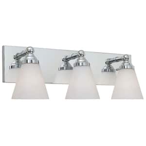 Hudson 21.75 in. 3-Light Chrome Transitional Vanity with White Opal Glass Shades