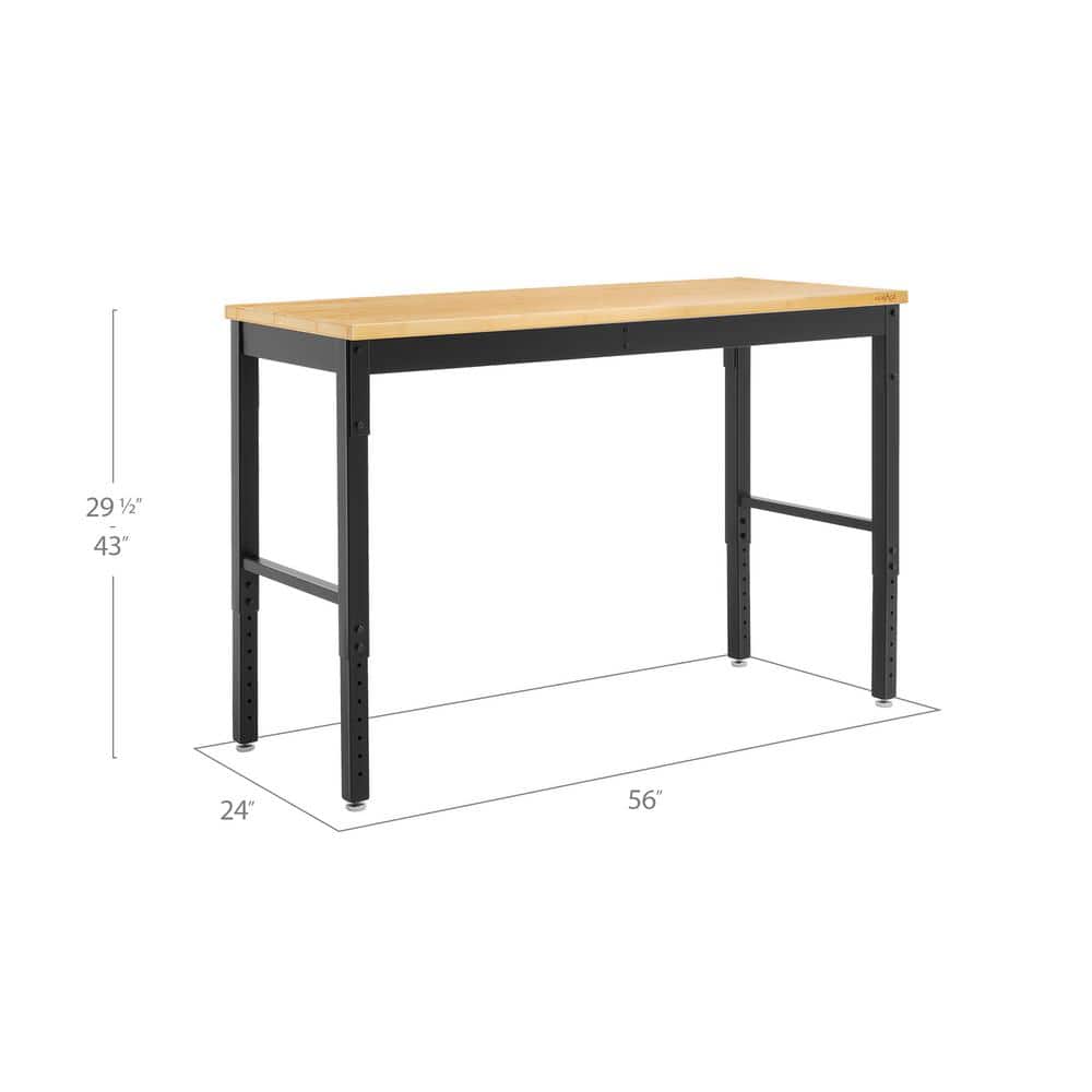 Pro Series 56" Adjustable Steel and Bamboo Workbench in Black