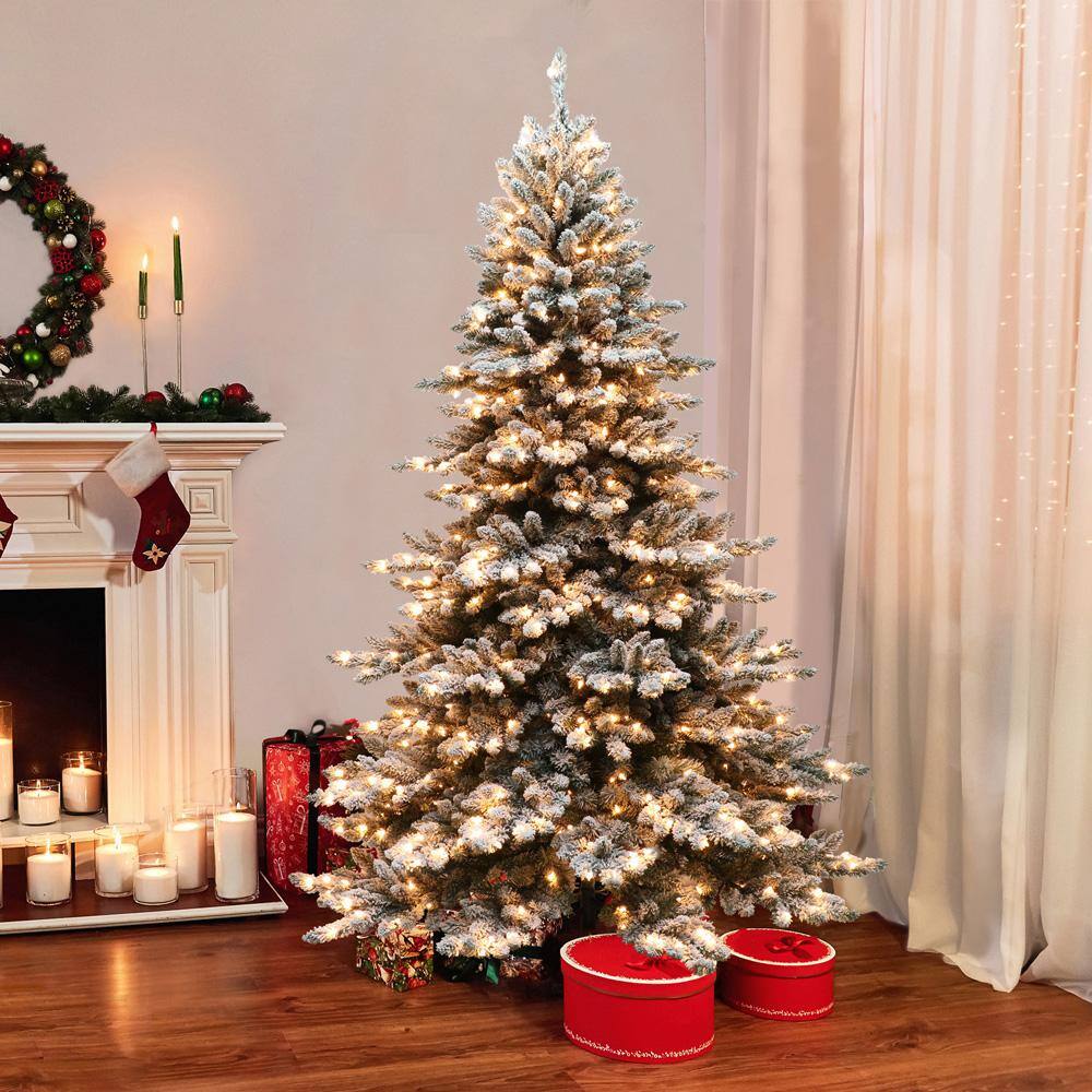 Pre-Lit 9' White Flocked Spruce Christmas Tree with Lights