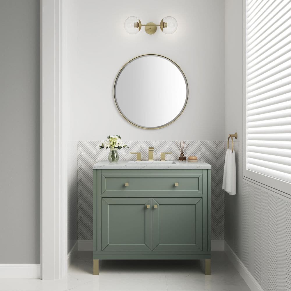 Chicago 36.0 in. W x 23.5 in. D x 33.76 in. H Single Bath Vanity in Smokey Celadon with Quartz Ethereal Noctis Top price history on PriceWatchPro