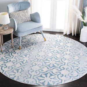Isabella Turquoise/Ivory 7 ft. x 7 ft. Distressed Medallion Round Area Rug