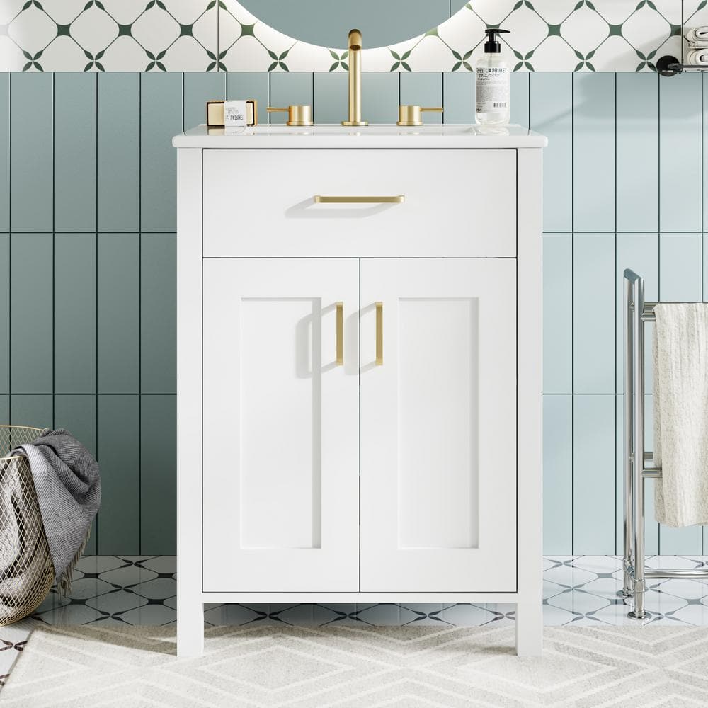24.2in.W x 18.5 in.D x 34 in.H White Bathroom Vanity Freestanding ,Space-Sa