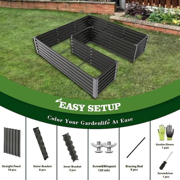 Quartz Grey Metal U-Shaped Galvanized Outdoor Raised Garden Beds
