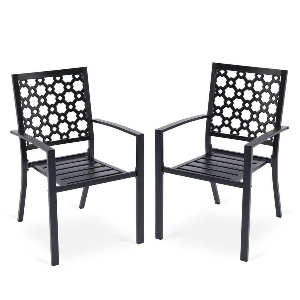 Black Stackable Metal Outdoor Dining Chair Set of 2