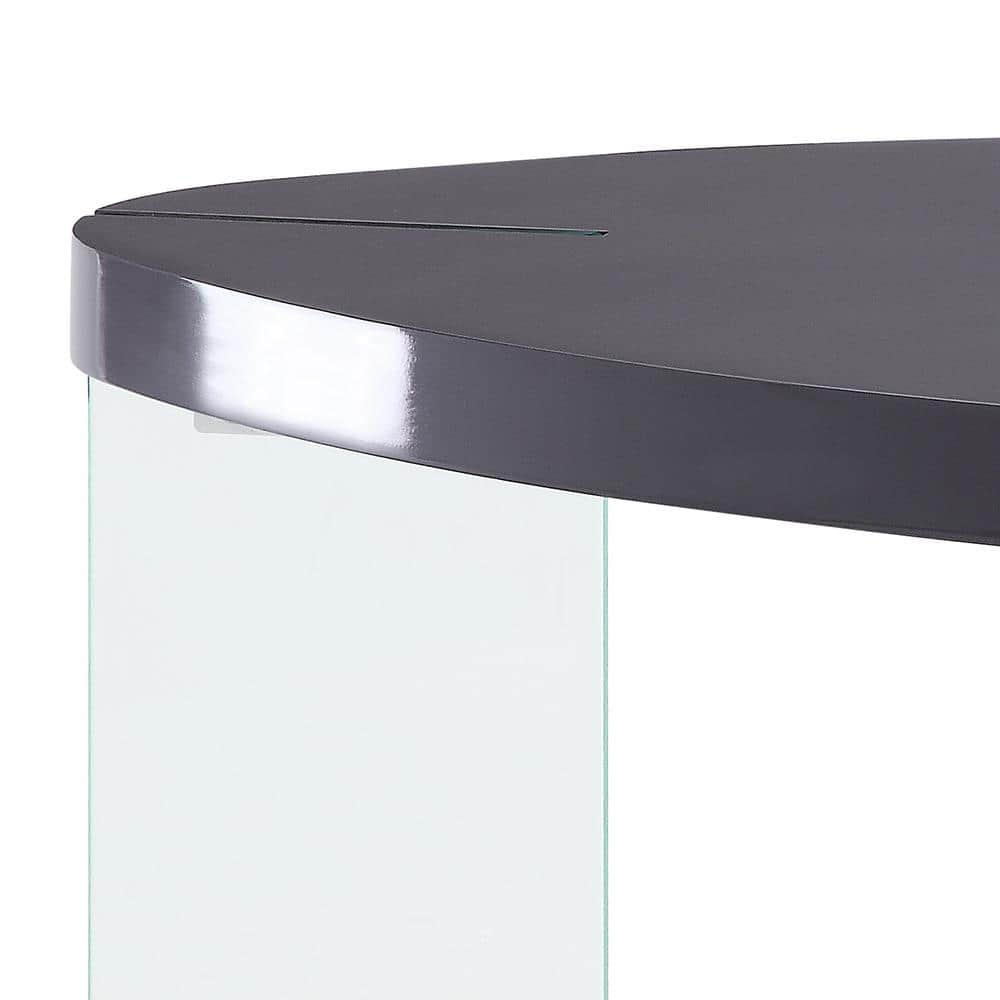 Triangular Gray High Gloss Wood & Clear Glass Coffee Table with Storage