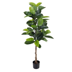 51- Inch Green Artificial Rubber Tree with Natural Feel Leaves in Pot