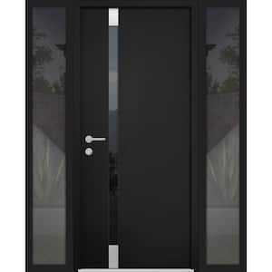 6777 56 in. x 80 in. Right-Hand/Inswing Tinted Glass Black Enamel Steel Prehung Front Door with Hardware