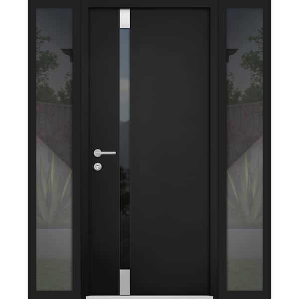 VDOMDOORS 6777 56 in. x 80 in. Right-Hand/Inswing Tinted Glass Black Enamel Steel Prehung Front Door with Hardware