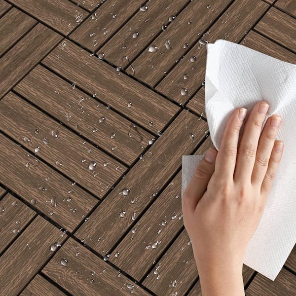 WRIGHTMASTER 0.98 ft. x 0.98 ft. Wood and Plastic Composite Deck Tile Interlocking in Walnut Light Wood Grain (19 sq. ft. Per Box)