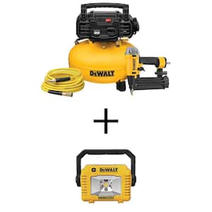 6 Gal. 18-Gauge Brad Nailer and Heavy-Duty Pancake Electric Air Compressor Combo Kit and 20V Compact Cordless Task Light