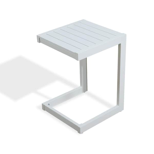 ULAX FURNITURE White C-shaped Aluminum Outdoor Side Table HD