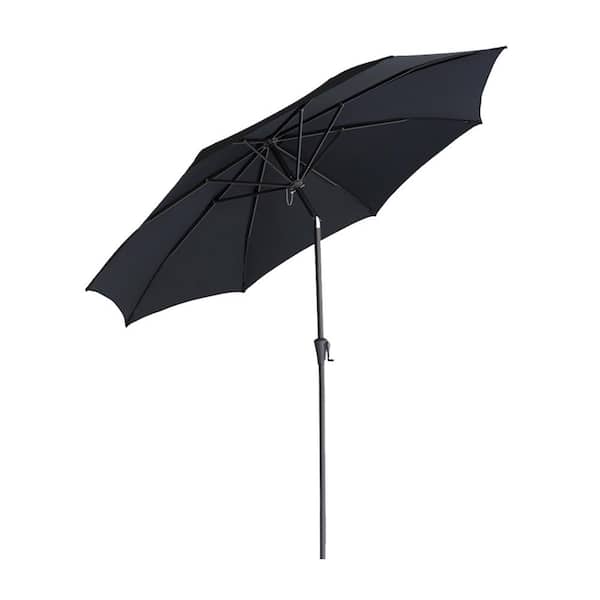 FLAME&SHADE 10 ft. Aluminum Market Push Button Tilt Patio Umbrella with Fiberglass Rib Tips in Black Solution Dyed Polyester