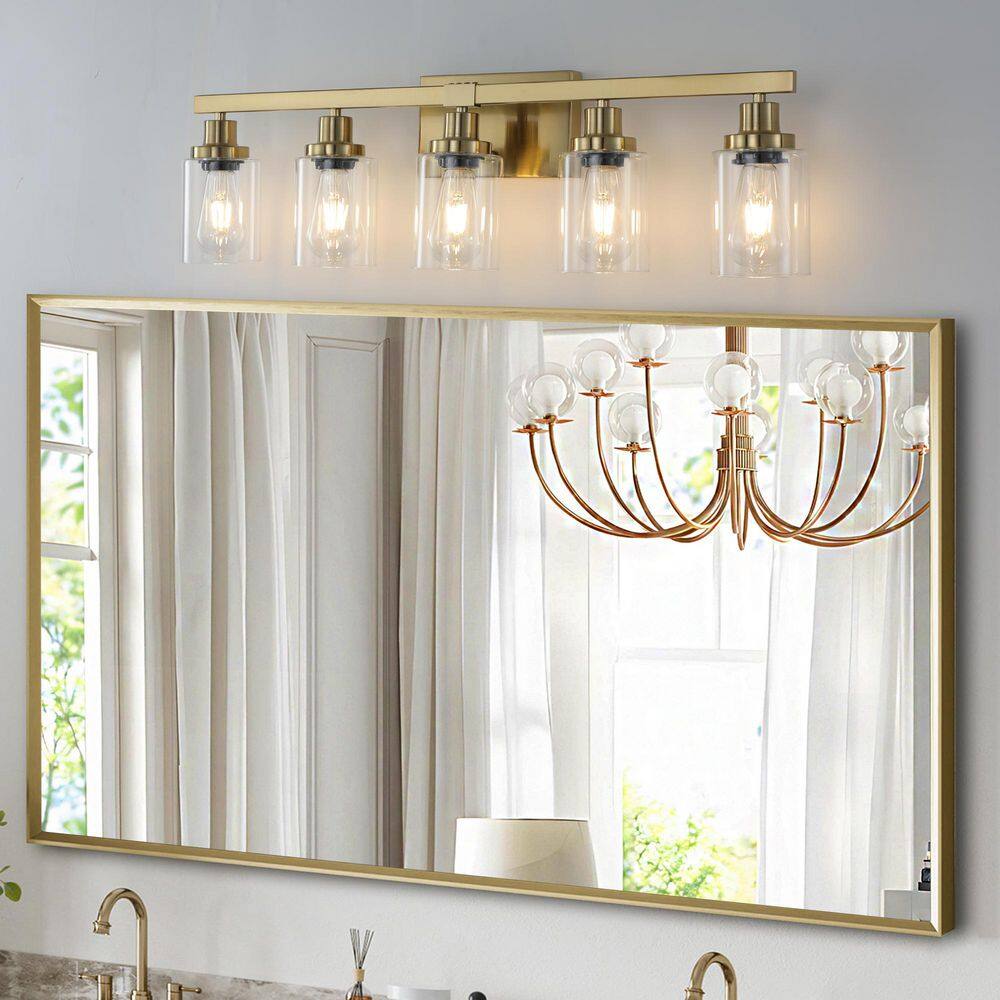 31 in. 5-Light Golden Vanity Lights, Wall Sconces with Clear Glass Shades, Bathroom Fixture, Bulbs Not Included price history on PriceWatchPro