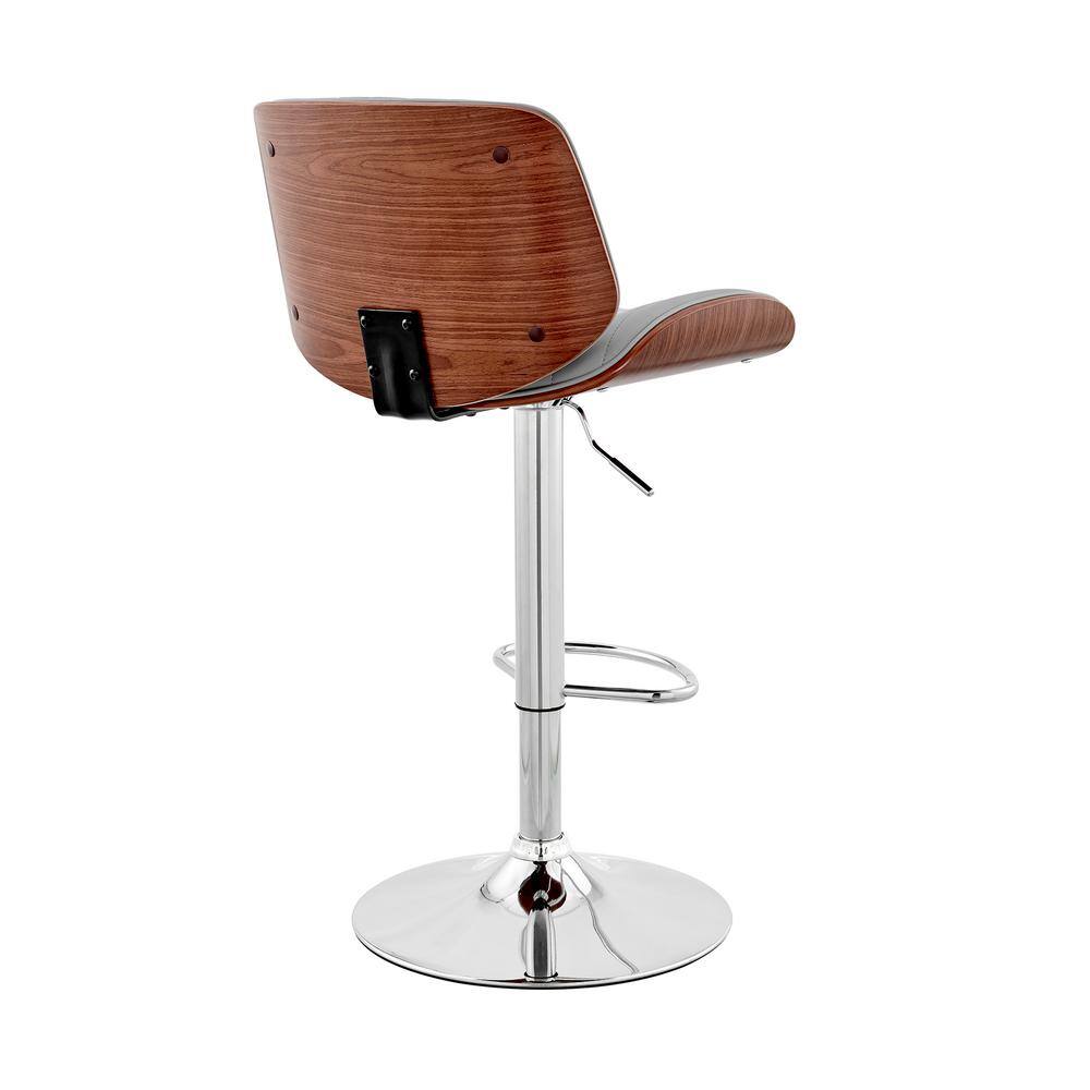 Contemporary Gray Faux Leather & Chrome Swivel Bar Stool