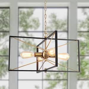 Connty 4-Light Brass Gold Kitchen Island Chandelier, Modern Farmhouse Black Cage Pendant Light for Dining Room