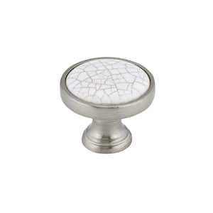 Cherbourg Collection 1-1/8 in. (29 mm) Crackle White and Brushed Nickel Eclectic Cabinet Knob