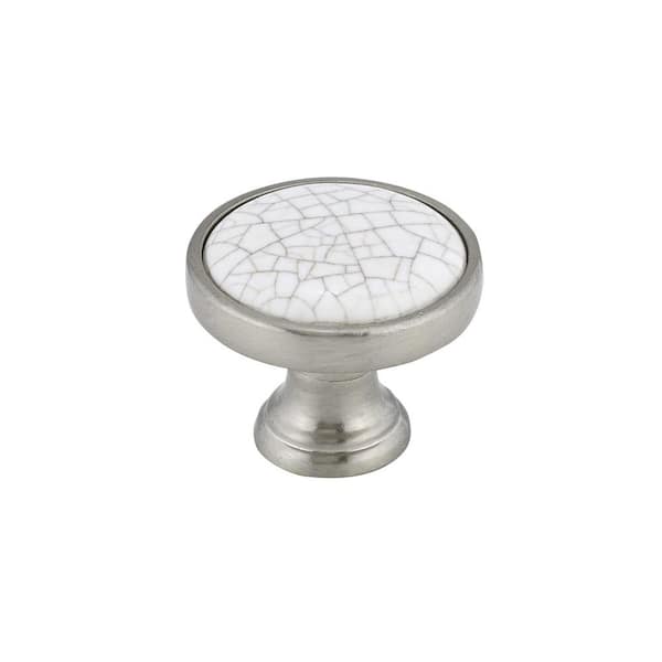 Richelieu Hardware Cherbourg Collection 1-1/8 in. (29 mm) Crackle White and Brushed Nickel Eclectic Cabinet Knob