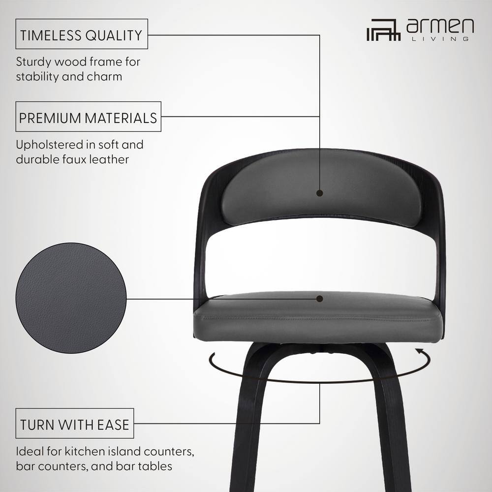 Shelly Black Wood and Metal Swivel Counter Stool