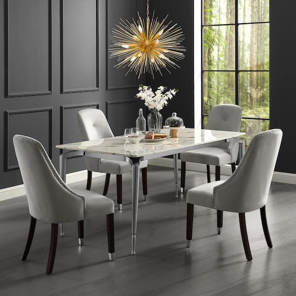 Inspired Home Cora Light Grey Silver, Light Grey Wooden Dining Table And Chairs Sets