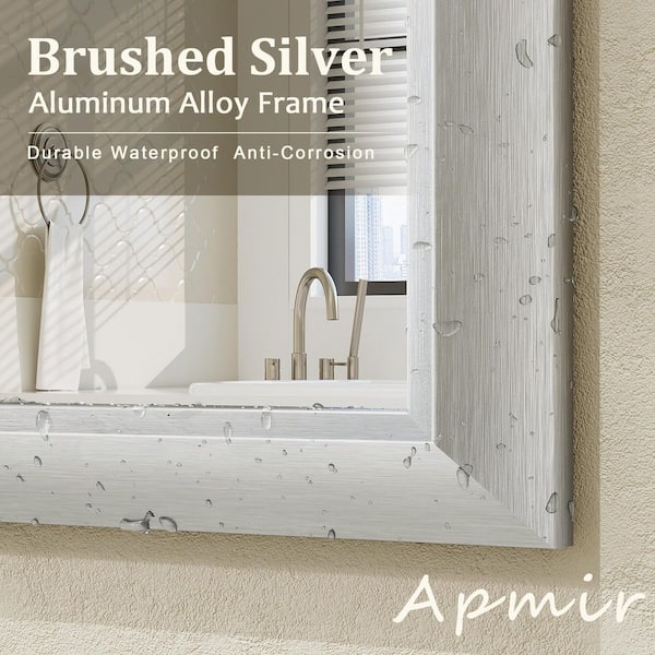 50 in. W x 30 in. H Rectangular Aluminum Alloy Framed and Tempered Glass Wall Bathroom Vanity Mirror in Brushed Silver