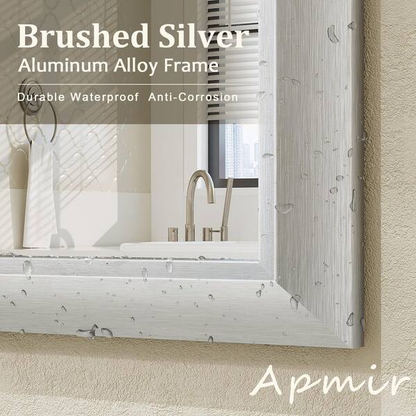 24 in. W x 36 in. H Rectangular Aluminum Alloy Framed and Tempered Glass Wall Bathroom Vanity Mirror in Brushed Silver