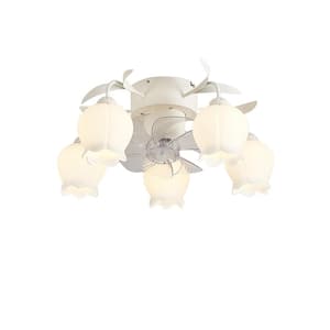 24 in. 5-light Indoor Flush Mount White Ceiling Fan with Remote, Modern Flower Fandelier for Bedroom, bulbs not included