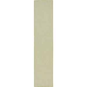 Courtyard Ivory Green 2 ft. x 10 ft. Solid Geometric Contemporary Runner Indoor/Outdoor Area Rug