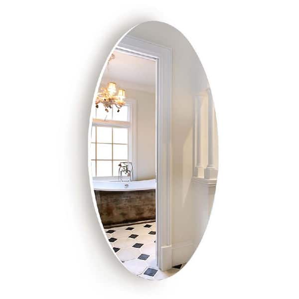 Unbranded 15 in. W x 25 in. H Oval Frameless Wall Bathroom Vanity Mirror in White, Makeup Mirror, 25 in. Round Mirror Living Room