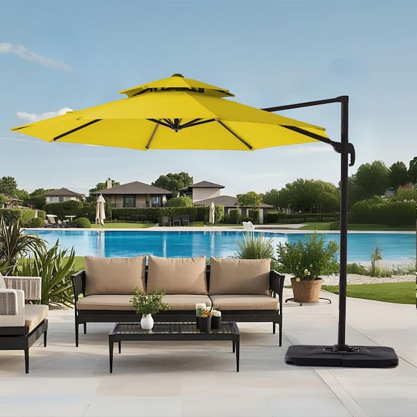 JEAREY Double Top 11 ft. Aluminum Cantilever umbrella with Cover, 360° Rotation Patio Umbrella in Yellow