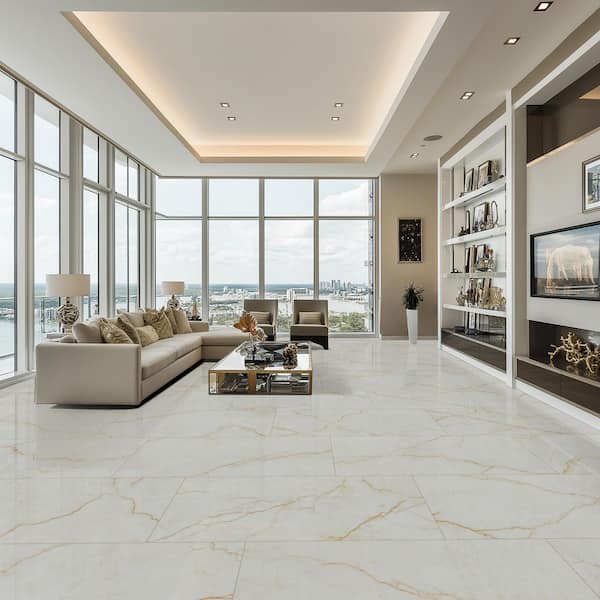 Amari Gold 24 in. x 48 in. Polished Porcelain Stone Look Floor and Wall Tile (32 Cases/768 sq. ft. /Pallet)