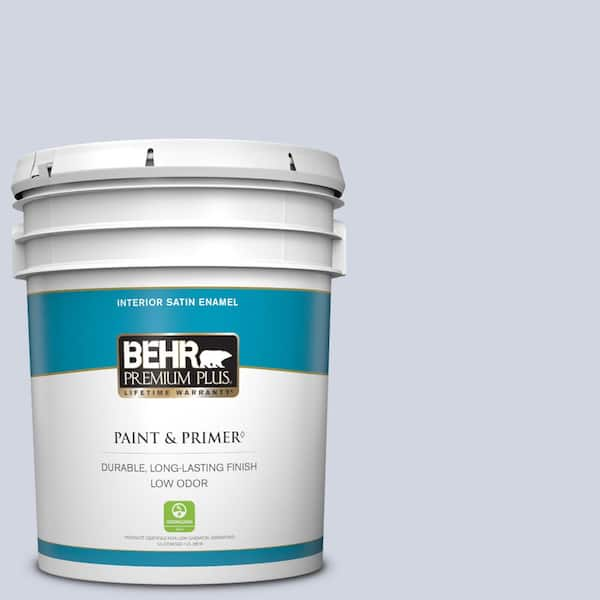 BEHR PREMIUM PLUS 5 gal. #PPU16-08 Hint of Violet Satin Enamel Low Odor Interior Paint & Primer